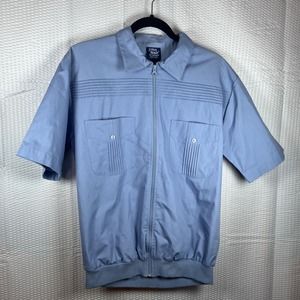Vintage John Blair Zip Shirt Mens Small Blue Short Sleeve Double Pocket Grandpa